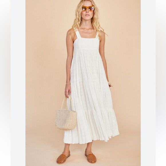 Hunter Bell Poppy Dress white tiered sz L - Picture 1 of 9